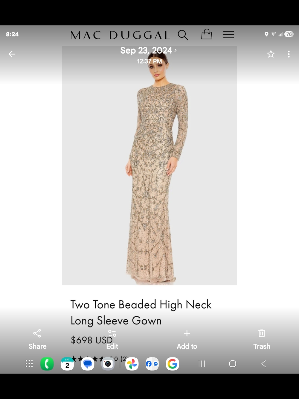 Mac Duggal Gold Long-Sleeve Sequin Evening Gown - Picture 2 of 7